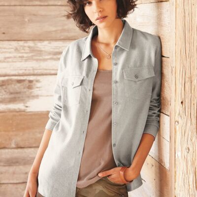 Women's Long Sleeve Solid Flannel Shirt Thumbnail